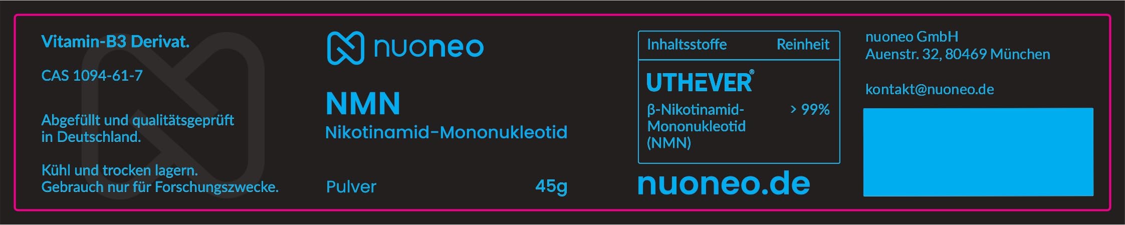 NMN Starter Kit (45 g), pureza superior al 99%, probado en laboratorio alemán, nicotinamida, mononucleótido en polvo, sin aditivos