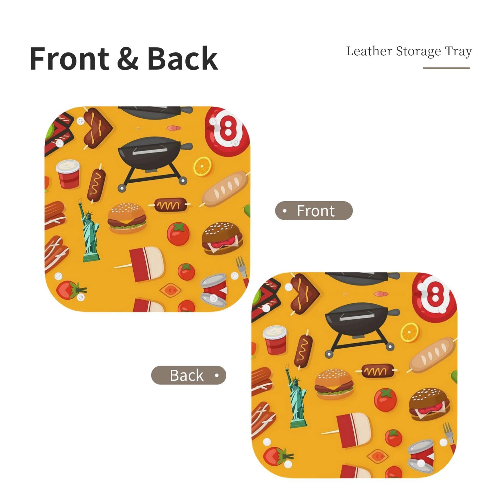 WZYWHJ Leather Storage Tray for Bedside Table, Desk, Dressing Table, and More - Easy to Clean Small Barbecue Picnic Printed