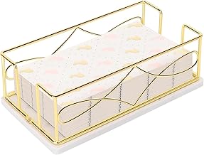 Elegant Tissue Box Holder – White Marble Base with Gold Metal Frame and Unique Cat Design – Premium Tissue Holder for Bathroom, Office, Living Room, or Kitchen (Gold)