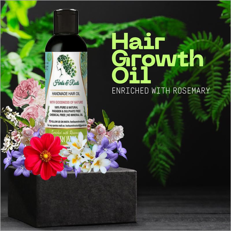 Image of Herbs & Roots Hair Growth Oil - enriched with rosemary Nourishing Ayurvedic Herbal Oil for Hair Fall Control, Hair Regrowth, Strong Roots & Healthy Scalp pack of 2 |100ml each