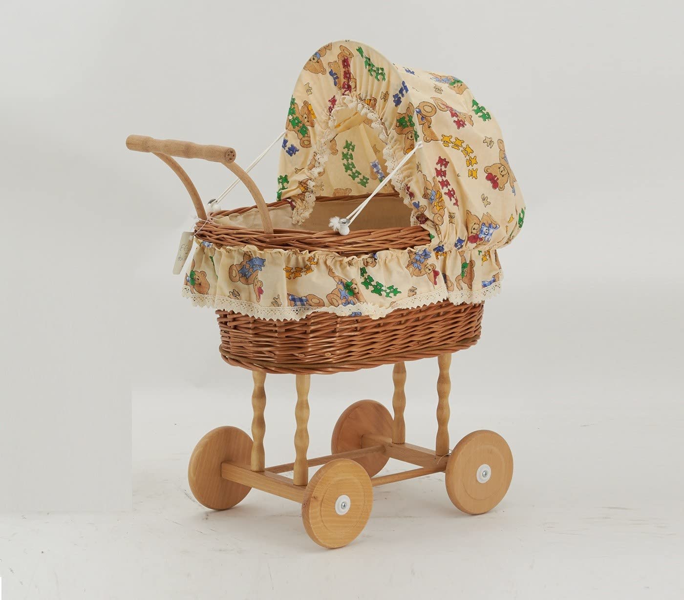 Berceau de poupée en osier AubryGaspard oursons poignée en bois pour landau enfant