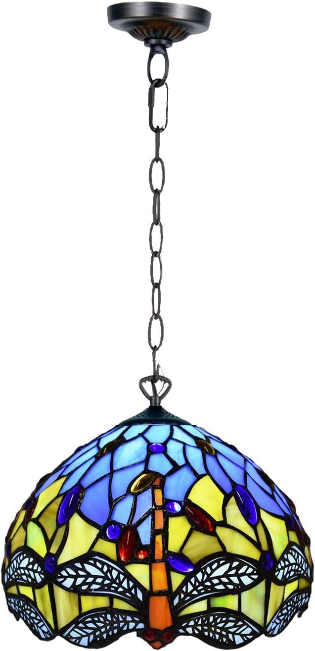 Auroh Tiffany Pendant Lamps Handcrafted Stained Glass Lamp Shades Stunning Quality Antique Design Pendant Light for Living Room Bedroom Lounge Hallway (P-1003)