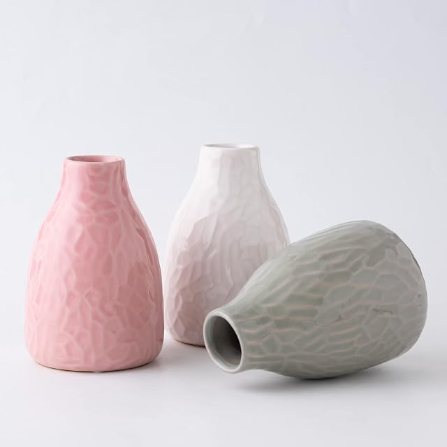 Flower Vase Set of 3, Decorative Ceramic Vase, Vase for Decor Home Living Room Office Parties Wedding (Shinning Diamond Yellow White Pink)