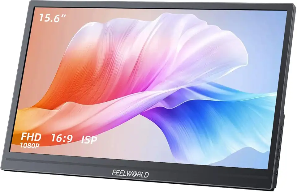 FEELWORLD DH156 Monitor portátil de 39.6 cm 1080p FHD USB-C HDMI monitor de computador para jogos, alto-falante duplo, plug & play, para laptop, PC, Mac, telefone, PS4, Xbox Switch