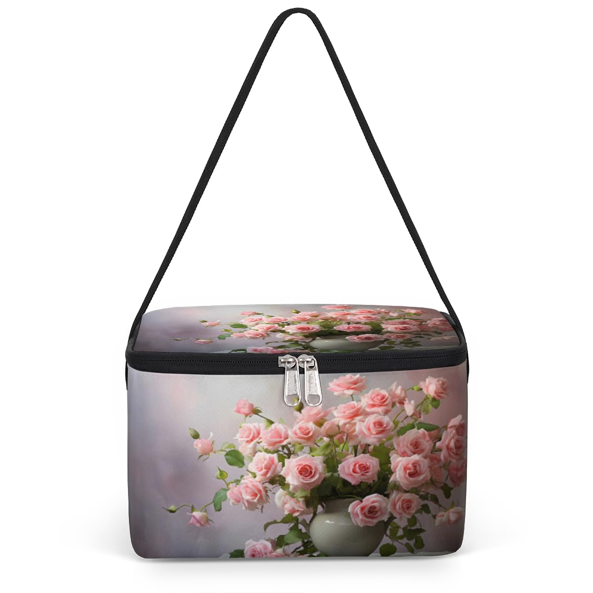GzLeyigou Bouquet of Pinks Roses Lunch Bags for Women Men 9 Cans, Hot & Cold Food Delivery Bag Insulated Grocery Bag Insulated Lunch Box Flowers Cooler Bag for Office Work Picnic Beach