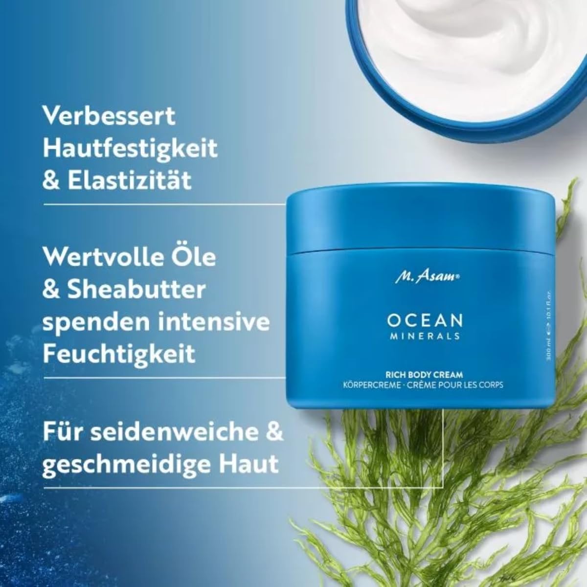 M. Asam OCEAN MINERALS Rich Body Cream (300 ml) – Körpercreme für mehr Hautfestigkeit & Elastizität, regeneriert die Haut mit maritimen Wirkstoffen, Sheabutter pflegt die Haut & spendet Feuchtigkeit
