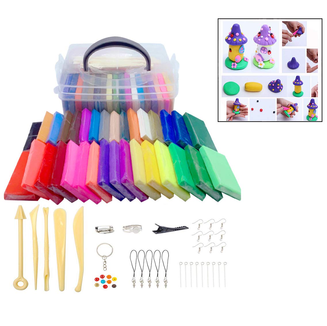 Pasta Polimerica 60 Colori - Kit Fai Da Te Con Strumenti E Accessori - Sicura E Atossica Per Bambini - Regalo Creativo - 5