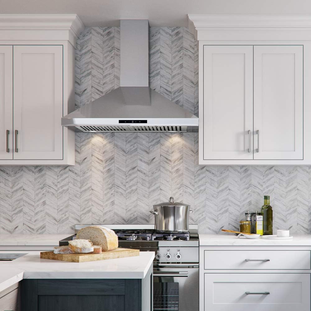 CAVALIERE Range Hood 30" Inch Wall Mount Stainless Steel Kitchen Exhaust Vent, 400 CFM, Commercial Grade Baffle Filters, 3 Speed Fan, Touch Sensitive Control Panel, LED lights