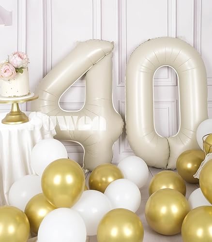 Miniatura 8 de SUWEN Globos grandes de 40 pulgadas color blanco crema con el número 15, globos de helio de aluminio grandes del 0 al 9, decoraciones de fiesta de