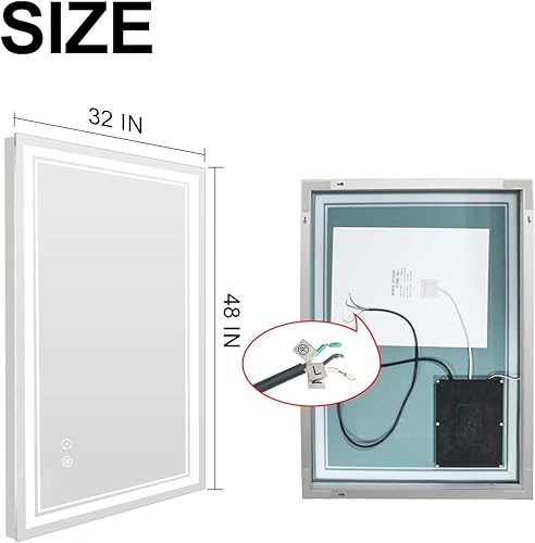 Vista 13 de SaniteModar Espejo de baño con luces de 32 x 24 pulgadas, espejo LED para baño, espejo de baño LED, 3 colores regulables, antiniebla, botón táctil