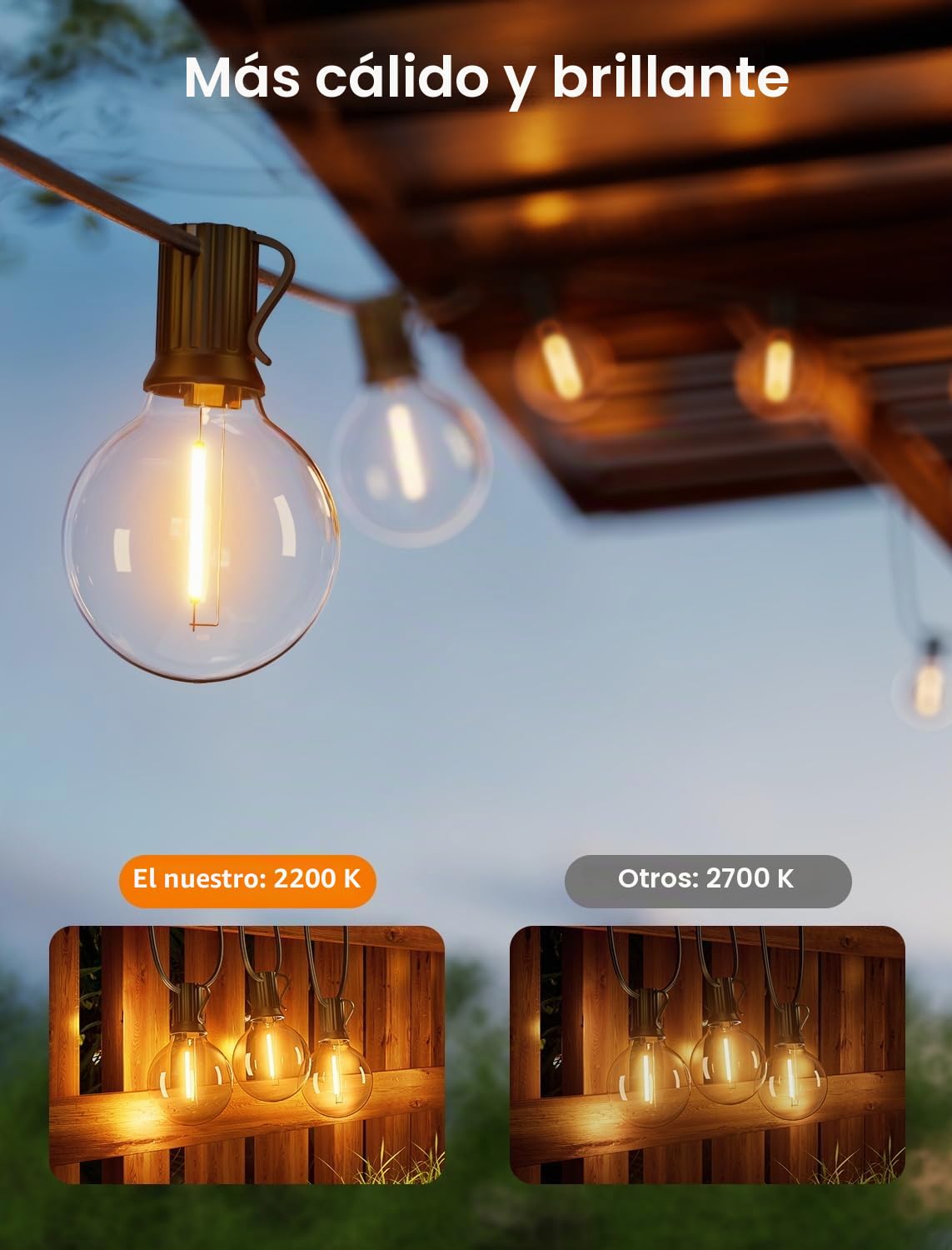 Torkase Guirnaldas de Luces Exterior, 50M LED Cadena de Luz con 56+2 Bombillas, IP54 Impermeable Guirnaldas Luminosas Exterior y Interior Deco para Jardín, Patio, Fiesta,Terraza