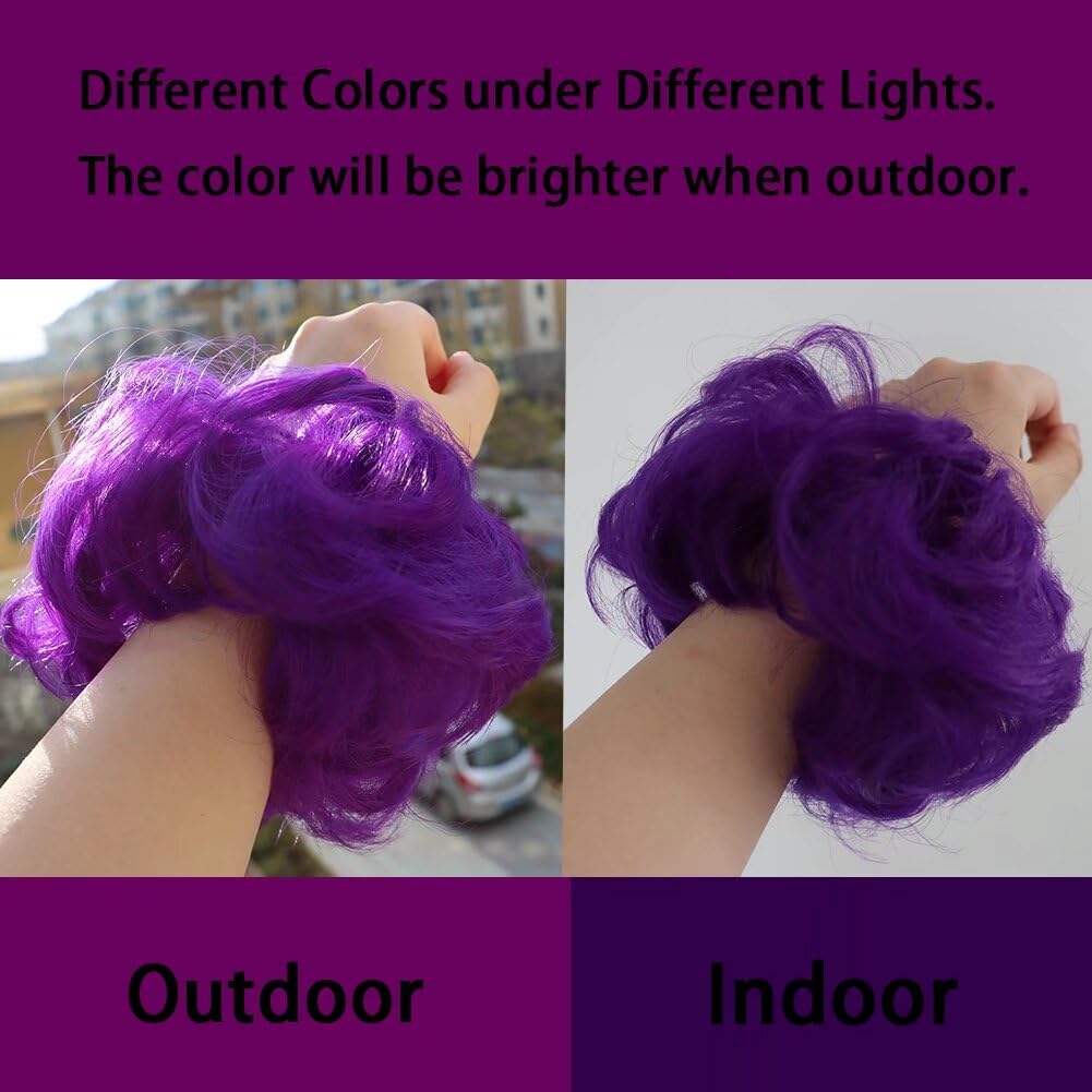 LaLuLoLi Purple Synthetic Hair Bun Extensions Messy Hairpiece Scrunchies Heat Resistent Resistent Fiber Hair Buns Donut Updo Ponytail for Women (2410# Purple Under Sunshine/Blue when Indoor) 2pcs/pack - Image 2