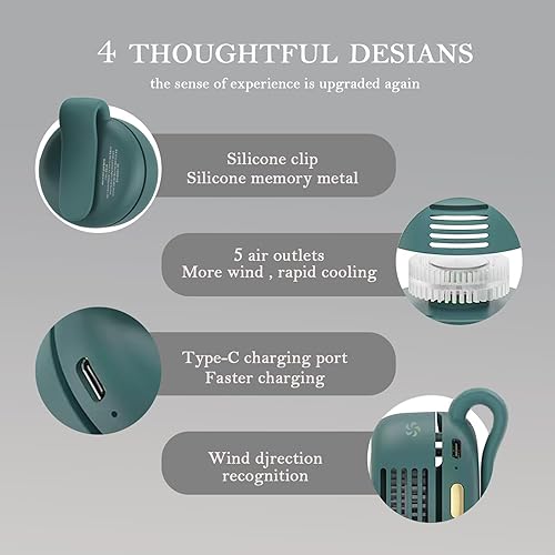 Miniatura 5 de Ventilador portátil, ventilador de clip de carga USB, mini ventiladores silenciosos de 3 velocidades, ventiladores sin aspas giratorios de 360