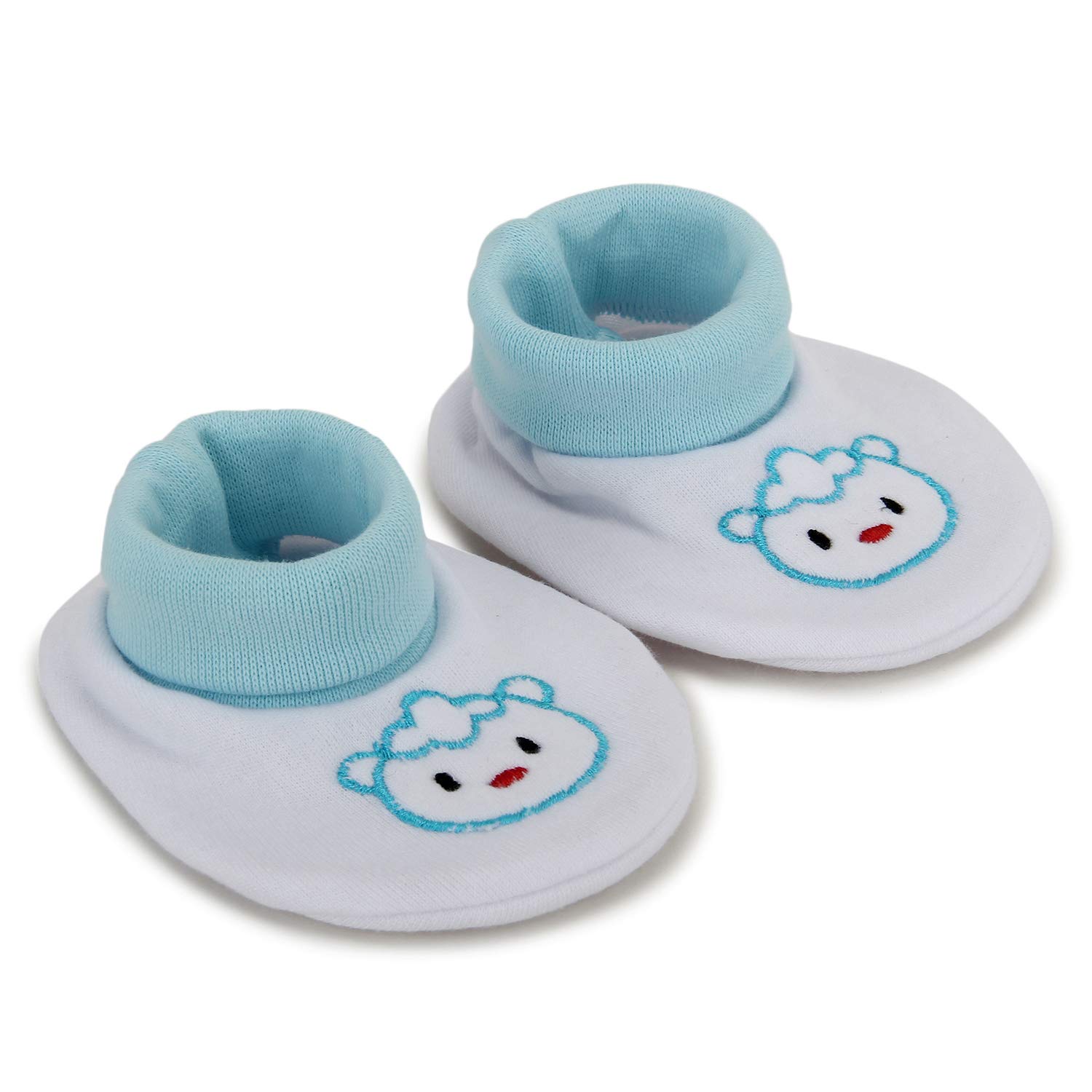 superminis Newborn Baby Thick Base Cotton Booties and Mittens Set with Elastic Closure (0-6 Months, White, Pack of 2)