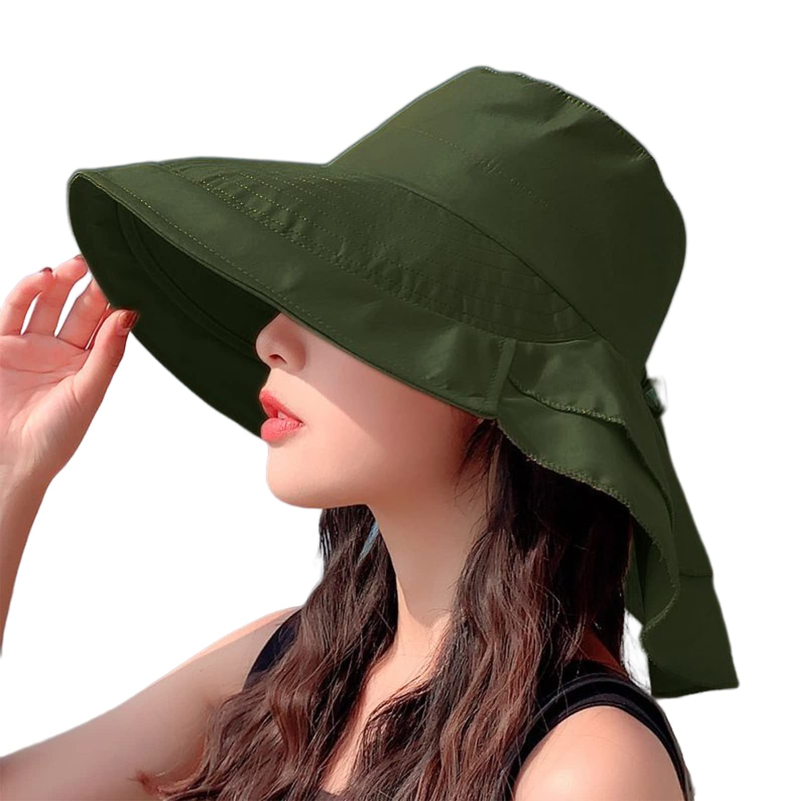 VanderHOME Sombrero ala Ancha Mujer Protector de Cuello, Sombrero de Protección UV para Mujer al Aire Libre, Algodon Verano Sombrero Sol Mujer para Senderismo Jardinería Viaje