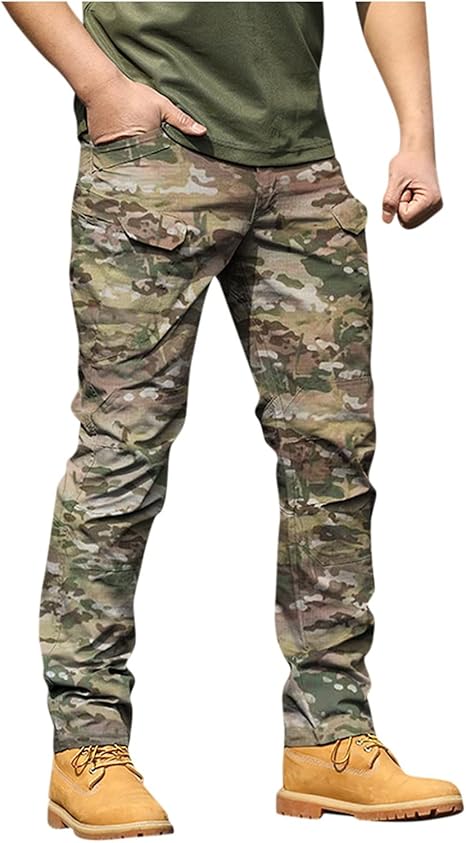 OIOLOYJM Military Cargo Pants for Men Hiking Relaxed Fit Work Waterproof Stretch Tactical Lightweight Outdoor Travel Pant