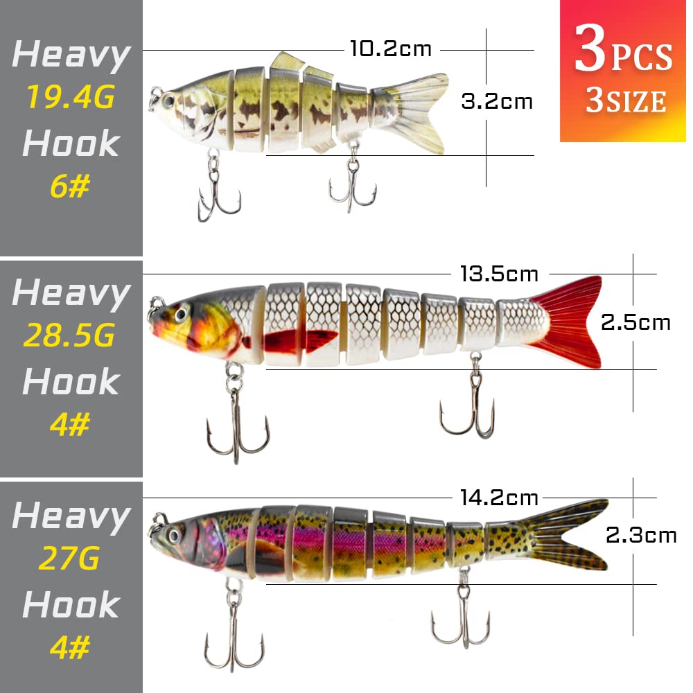 3er Set Wobbler Swimbait – 10 Cm Kunstköder, 14 G, Sinkend, Tauchtiefe 4,3 M, Für Hecht & Barsch