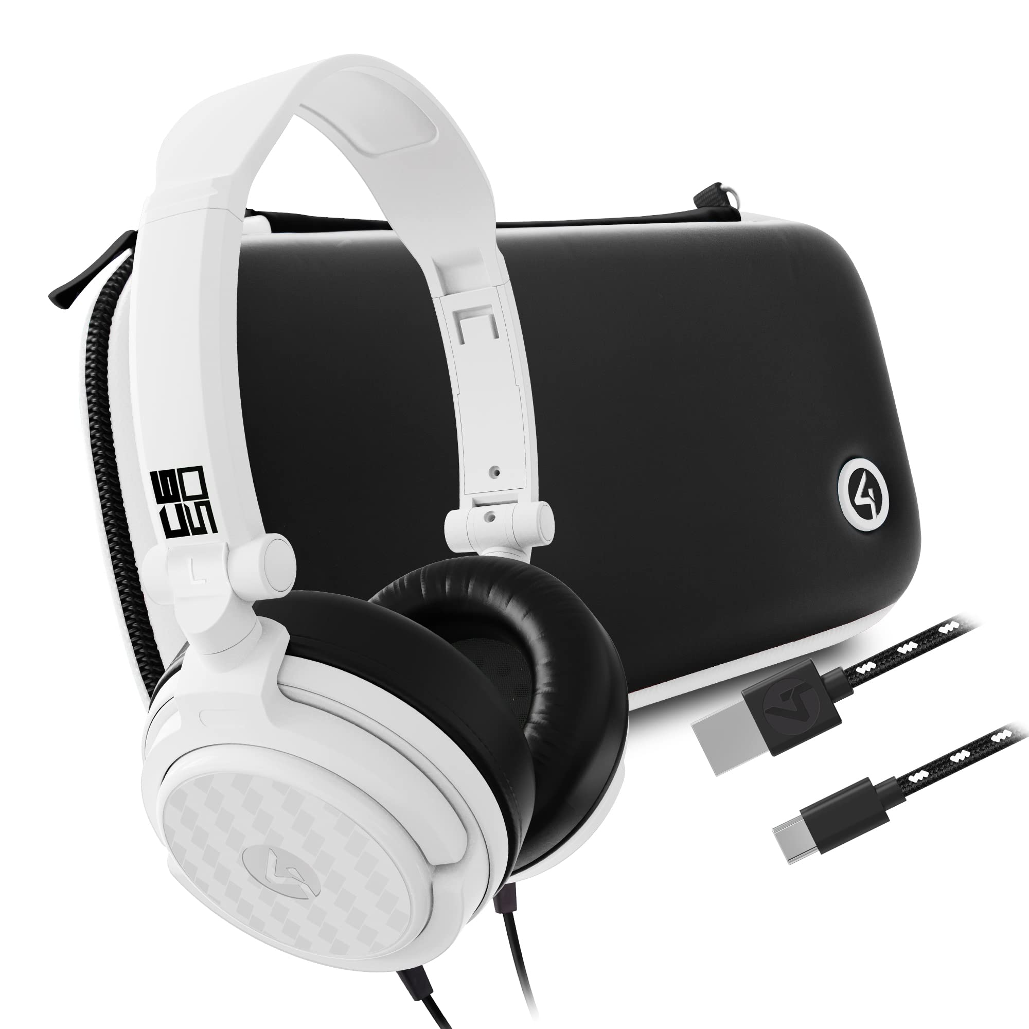 4Gamers Hard Shell Travel Accessory Kit Compatible with Nintendo Switch,  Lite OLED Including Headset and Premium Quality Braided USB-C Charging