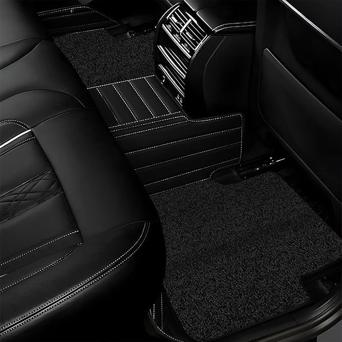 Image of Premium 12D Car Foot Mat for Mahindra Thar (2015-2019) | Luxury Leather | Double Layered | Waterproof and Washable | Custom Fit | Detachable Grass Mat | Black and Silver