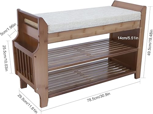 Miniatura 2 de LOYALHEARTDY Zapatero para banco de zapatos, organizador de zapatos resistente de 2 niveles con asiento suave, estante de almacenamiento de cojín de
