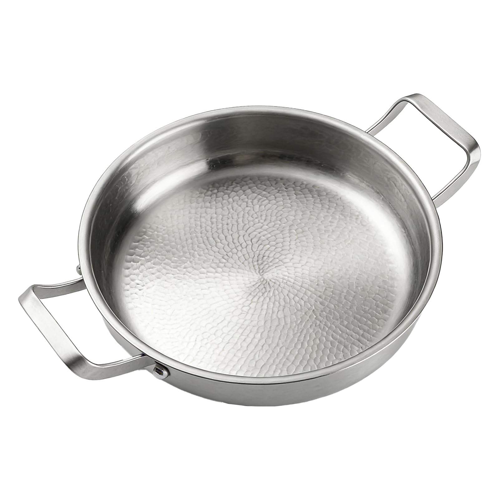 Padella in acciaio inox martellato titanio 32 Cm, Padella a tre strati induzione, senza rivestimento antiaderente naturale, friggere saltare stufare a vapore, coperchio vetro 2 maniglie