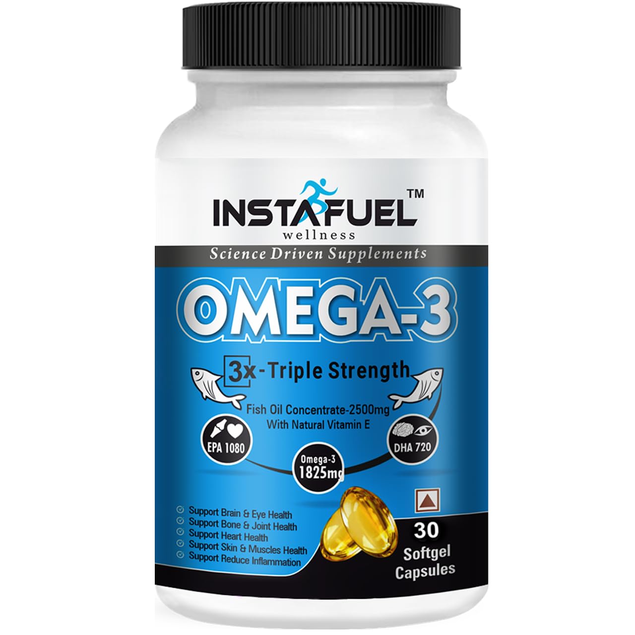 Instafuel Omega 3 Fish Oil Capsule, Triple Strength For Men And Women (2500mg Omega 3 with 1250 mg EPA & 850 mg DHA), for Brain, Heart, Eyes, and Joints Health, 30 Fish Oil Capsules (Pack of 1) (B0BTPQ5VLC) Amazon Price History, Amazon Price Tracker