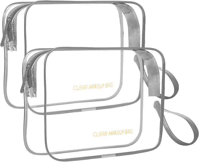 Necessaire transparente Icramsy com zíper, Pacote com 2