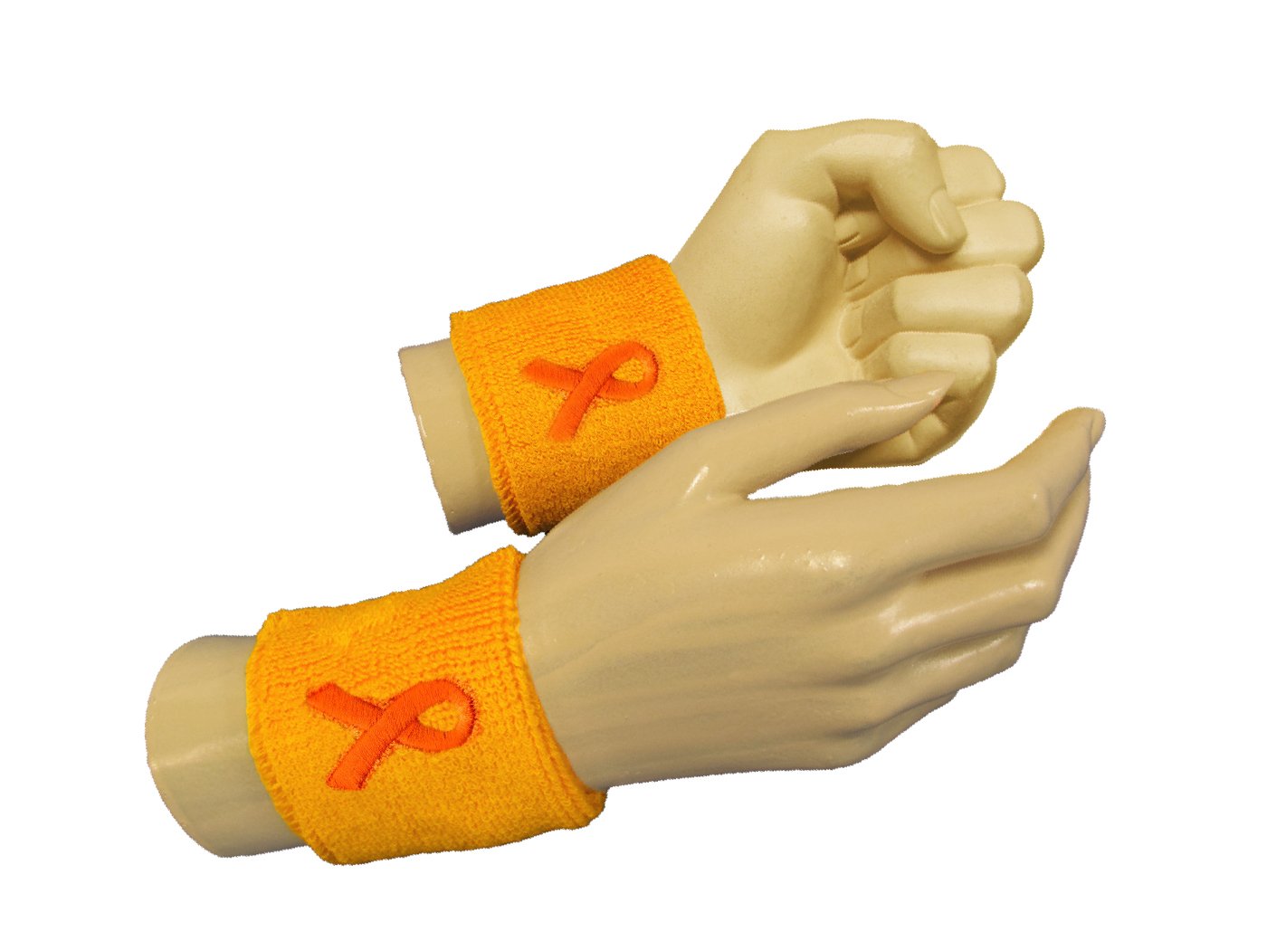 Couver Golden Yellow Sweat Wristband with Ribbon for Support Childhood Cancer Awareness - 1 Pair