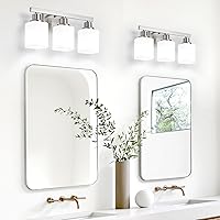 Vista 5 de 3-Light Bathroom Vanity Light,Brushed Nickel Vanity Lights with Square Frosted Glass,Modern Bathroom Wall Lights Fixtures Over Mirror,Wall Sconces