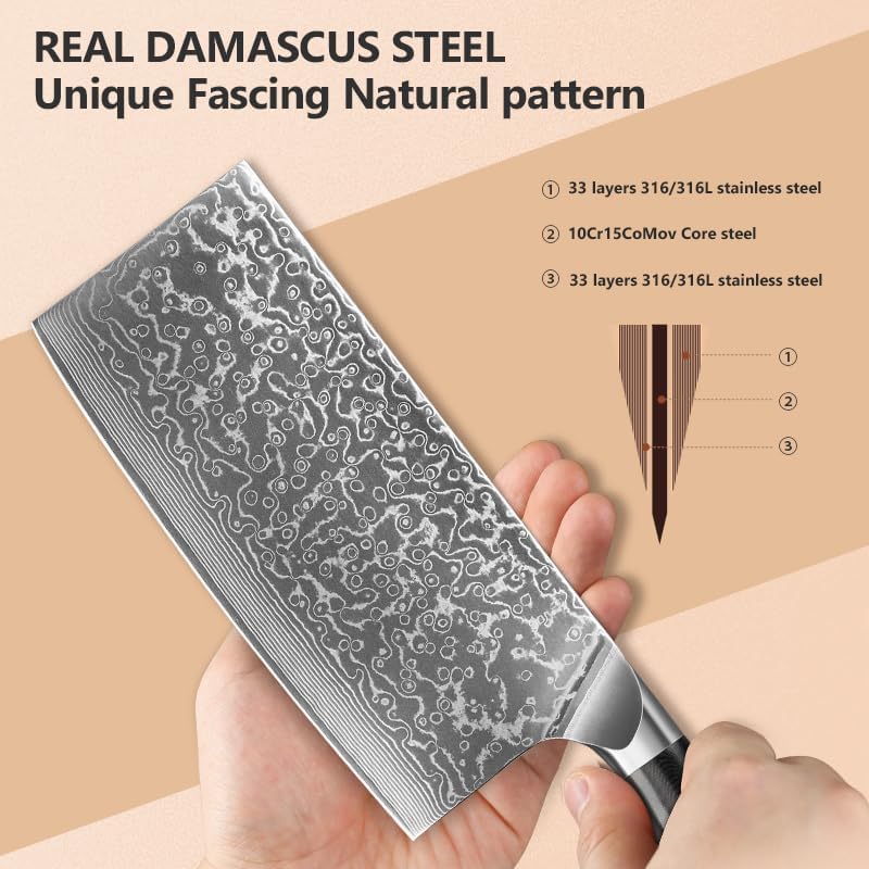 Meat Cleaver, 7.5 inch Cleaver Knife 67 Layer Damascus Chinese Vegetable Premium Kitchen Professional Chef Cooking Tools