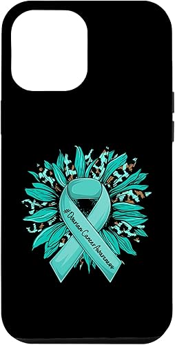 Funda para concientización sobre el cáncer de ovario con cinta verde azulado y leopardo para iPhone 12 Pro Max