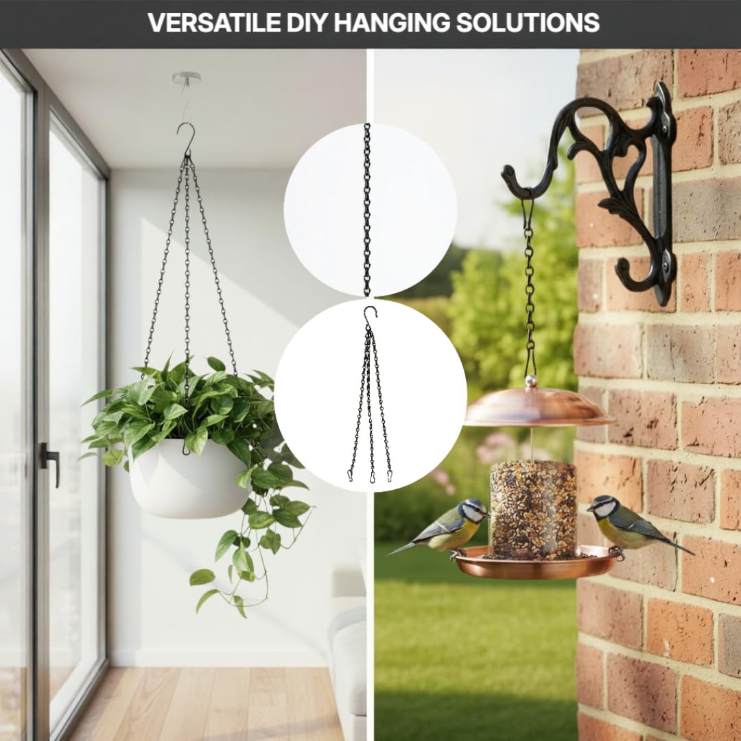 Kenovate 3 Pcs Hanging Chains with Hooks and Clips 19.7 Inch Metal Hanging Basket Chains Plant Hangers Flower Pot Chains for Bird Feeders Wind Chimes Lanterns Planters Indoor Outdoor Decor (Black) - 5