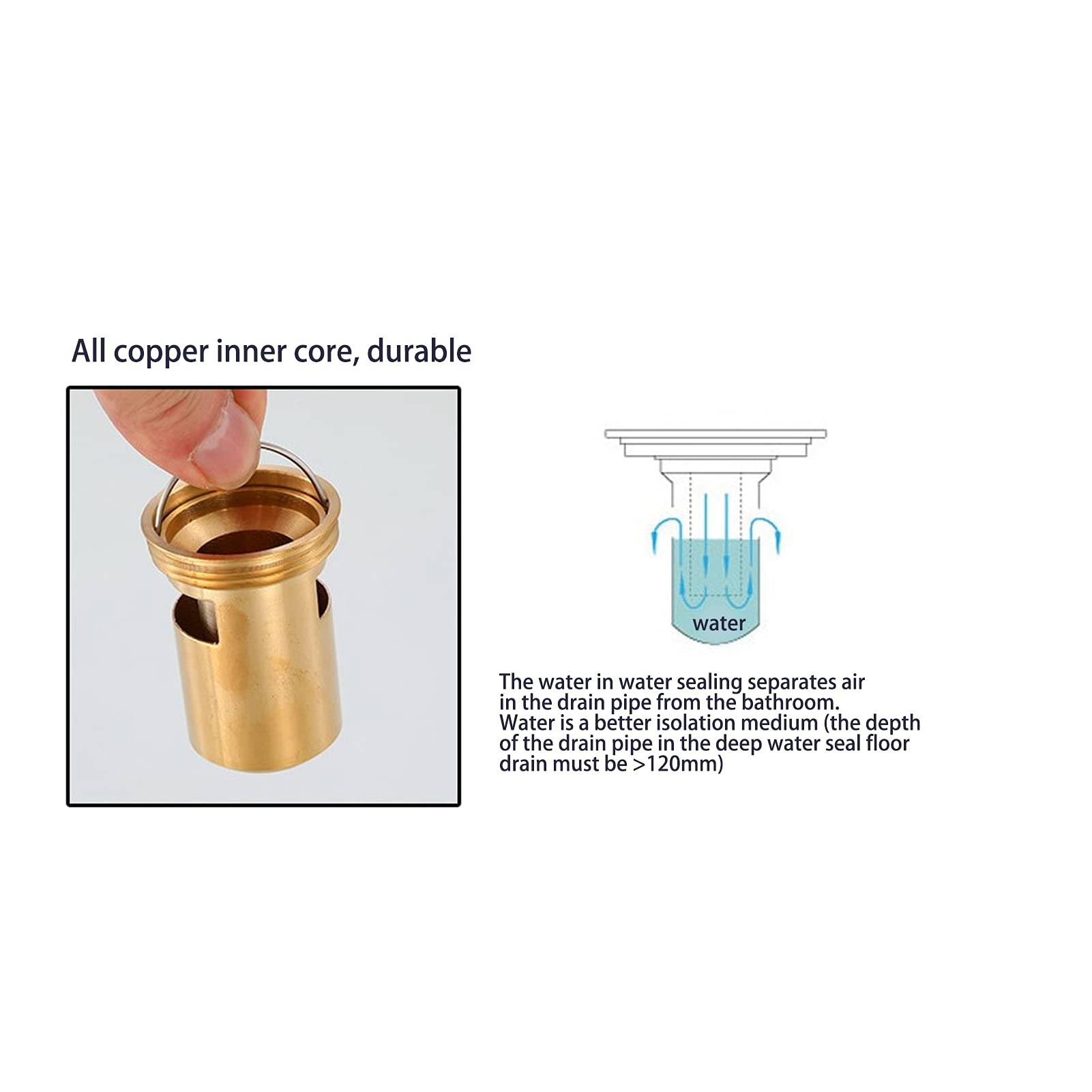 Drenaje de Ducha Cuadrado, Drenaje de Piso 10x10cm de Acero Inoxidable con Tapa Extraíble y Colector de Cabello, Sifón de Suelo para Baño Cocina Balcón Garaje