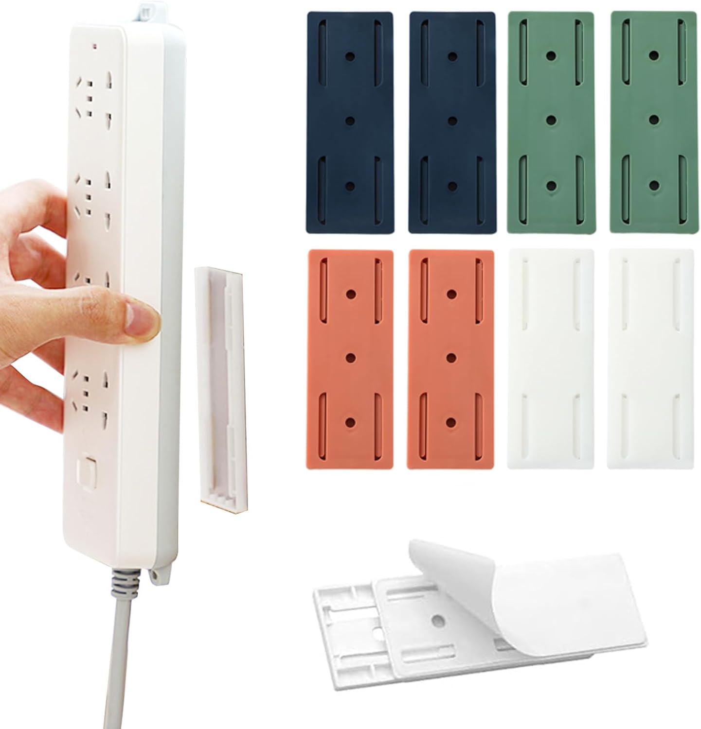 Self-Adhesive Desktop Socket Fixer, Punch-Free Acrylic Mount Bracket for Power Strip, Surge Protector & Cable Management, No Drilling Required for Home Office (Mix-8PCS)