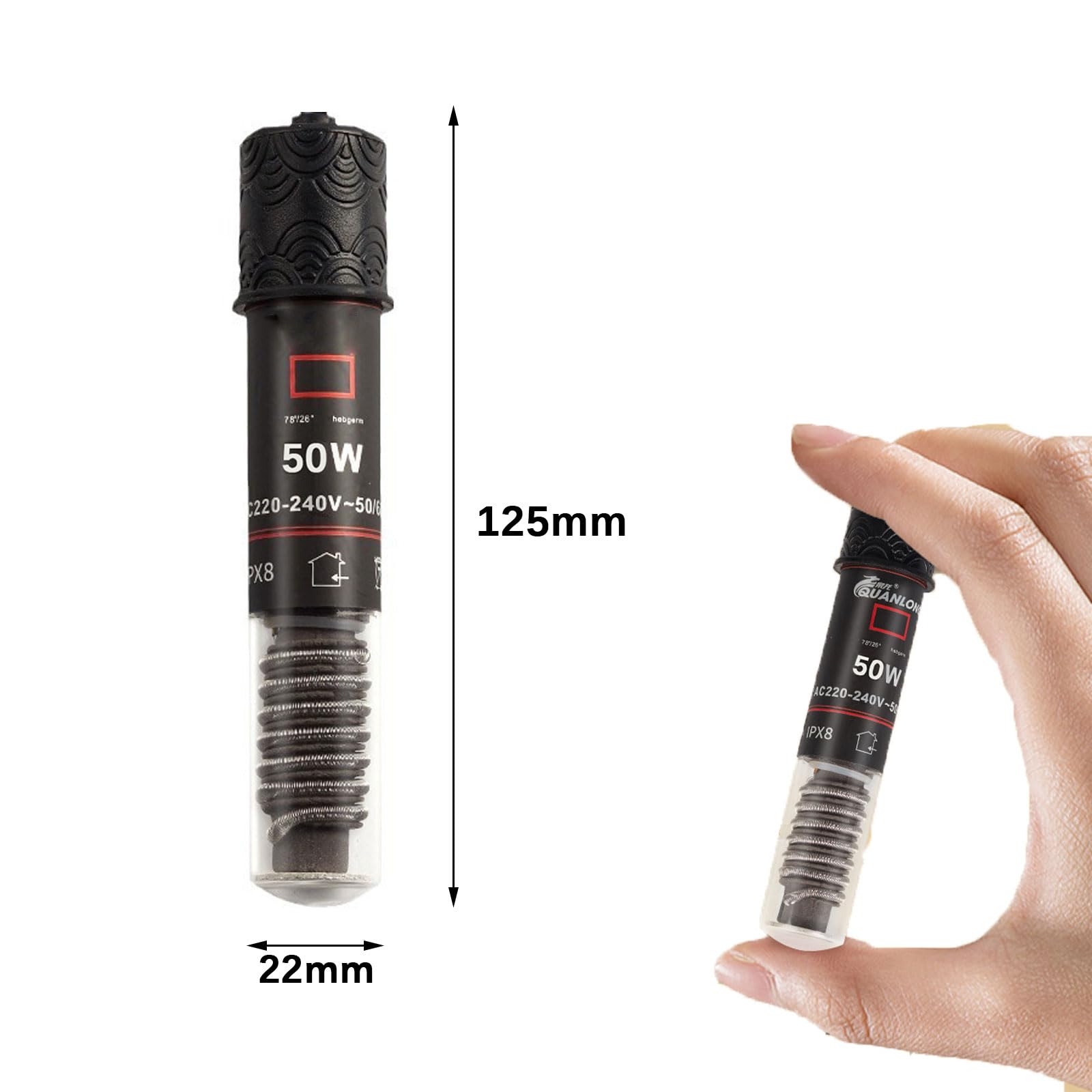 GERUI Mini grzałka do akwarium, 2 szt., 50 W, termostat, ogrzewanie dla małych akwariów, słonej i słodkiej wody, z kablem sieciowym 99 cm