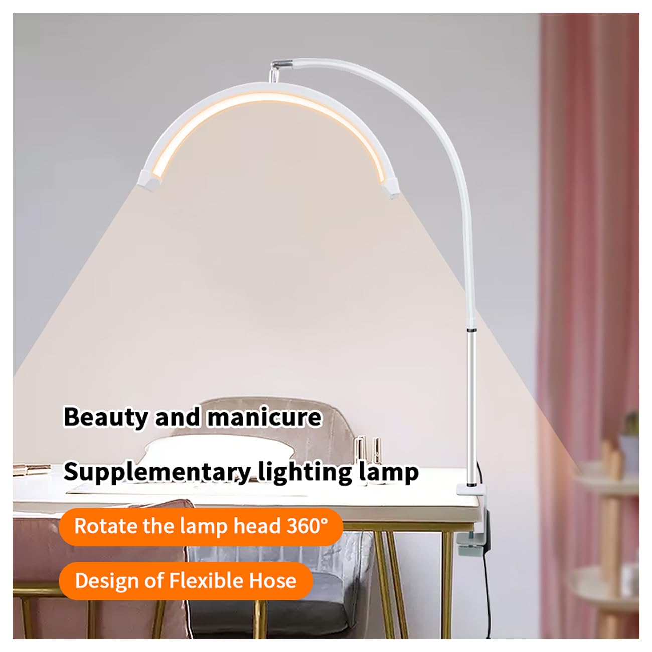 ayex LED Bogenleuchte Tischlampe mit Klemme dimmbar 3200K–5600K 1400 Lumen flexibel drehbar augenschonend für Kosmetik Nageldesign Tattoo Studio HD-P3 weiß