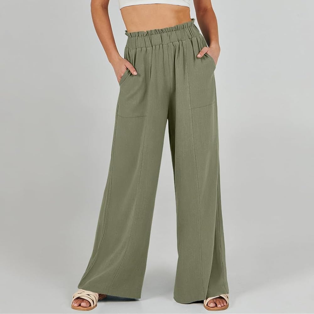QXQYGRZ Womens Wide Leg Cotton Linen Pants High Waisted Beach