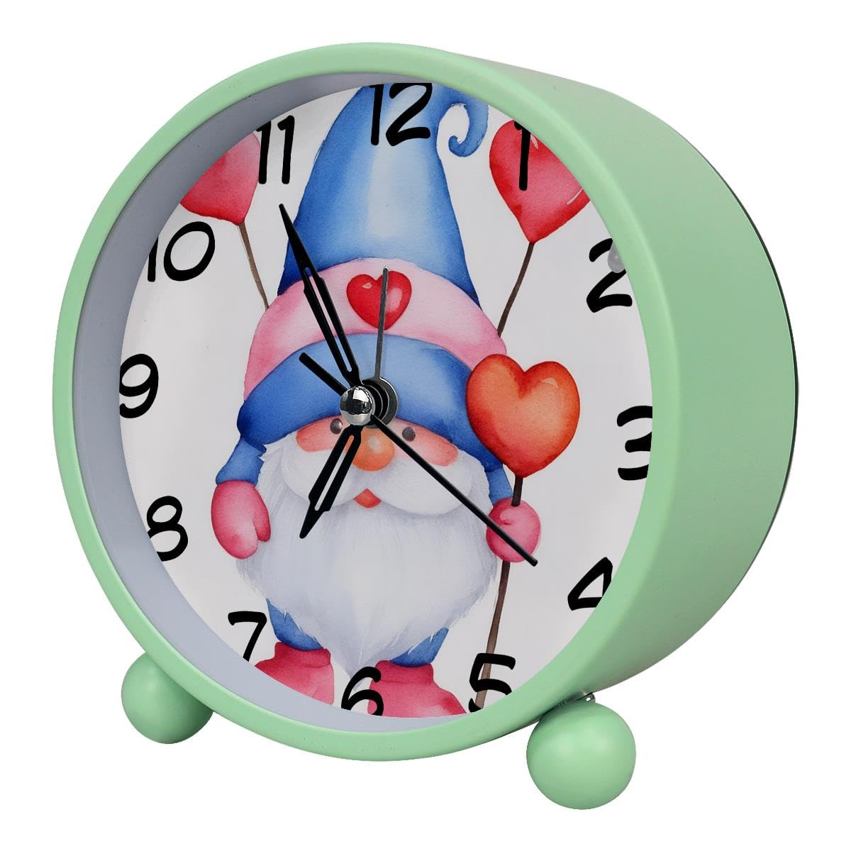 Luoweisi Analog Alarm Clock Gnome Love Heart, Silent Non-Ticking with Night Light, Battery Operated, Round Desk Alarm Clock for Office, Bedroom, Elderly, Adults, Children, Student Gifts