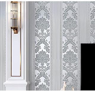 Prior.choice 9.5X0.53M Vintage Luxury Stripes Gold Damask 6 Colors Embossed Textured Non-Woven Wallpaper Roll for Bedroom Livingroom 1.73' W x 31.2' L=5.035㎡ (54sq.ft) (Gray)