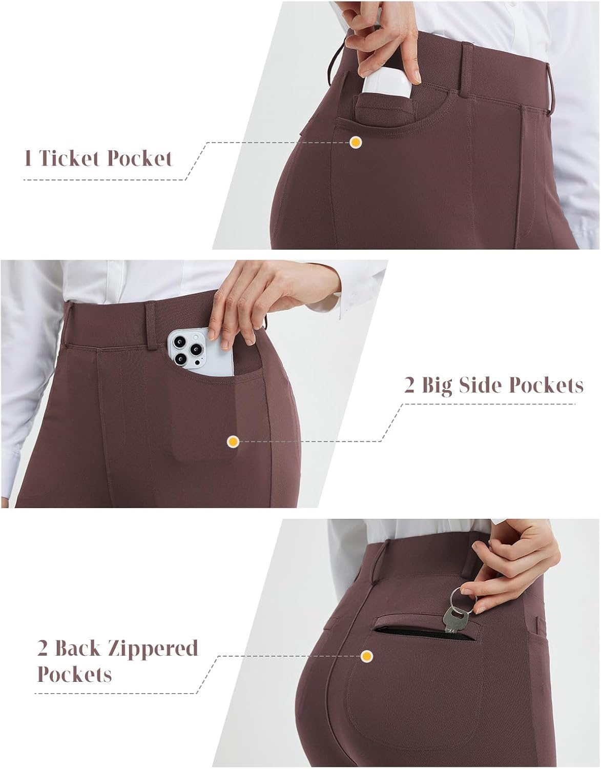 baleaf Womens Skinny Dress Pants Stretch Petite Yoga Work Pants Pull On Dressy Leggings with Zipper Pockets 7/8 Ankle - Image 5