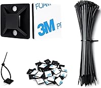 ALLWIN Strong Adhesive Cable Zip Tie Mounts Kit - 100 Sets with 6" Zip Ties, Black Cable Management Clips for Indoor Outdoor Wire Organization