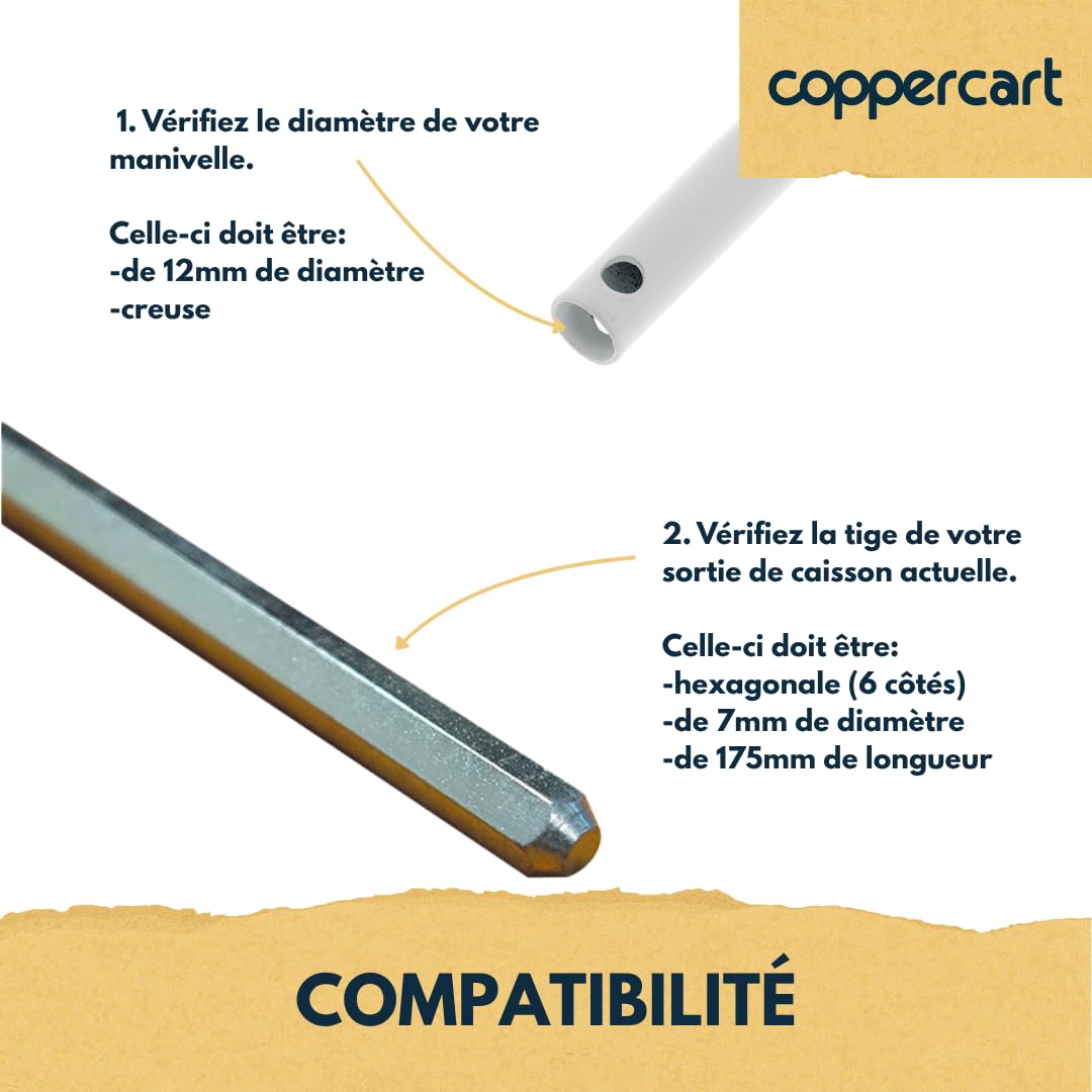 Image secondaire de Sortie de Caisson 30° pour Volet Roulant – Longueur 175 mm – Articulation 6 Pans 7 mm – Déport Manivelle 43 mm – Finition Blanch
