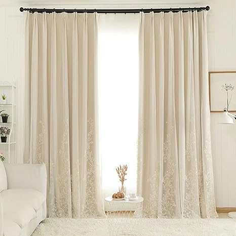 Amazon 姫系 カーテン 遮光 おしゃれ 遮光 刺繍 二重カーテンレース 一体型 ベージュ フリルカーテン 1 5倍ヒダ 両開き 可愛い キラキラ 掃き出し窓 腰窓 出窓用 子供 女子 引越し祝い 新築祝い 装飾レール 機能レール適用 断熱 保温 アジャスターフック付き サイズ選択