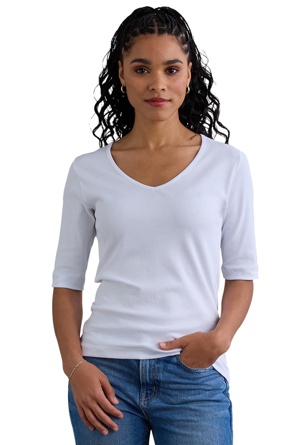 Fair Indigo Women's Luxe Organic Pima Cotton V-Neck Half Sleeve Top