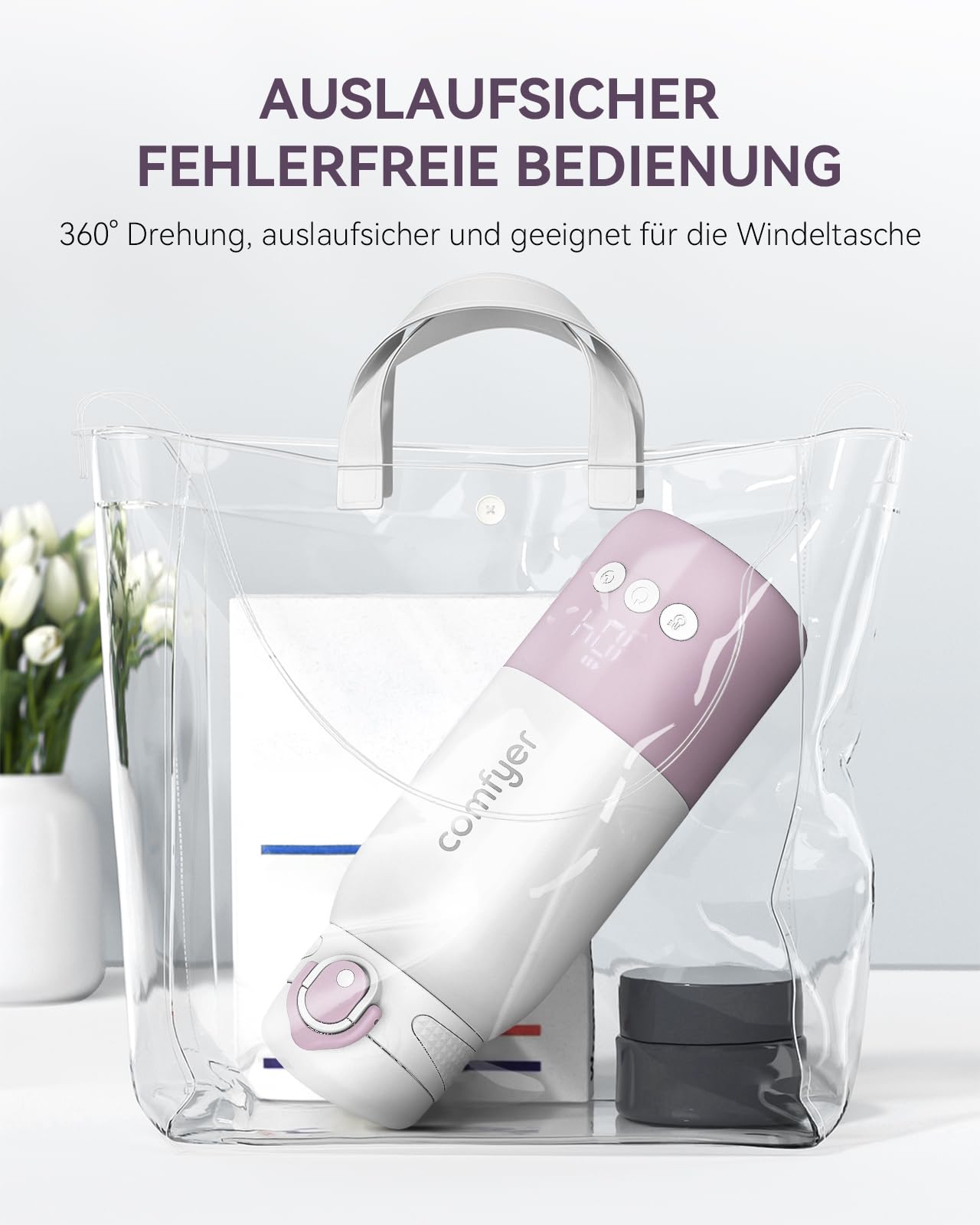 Comfyer BW01 Tragbarer Flaschenwärmer Baby unterwegs für Baby, 12000mAh Akku, Schnelles Aufheizen 2 Min für Muttermilch&Wasser, Flaschenwärmer für Nachtfütterung, Auto, Flugzeugreisen On-the-Go