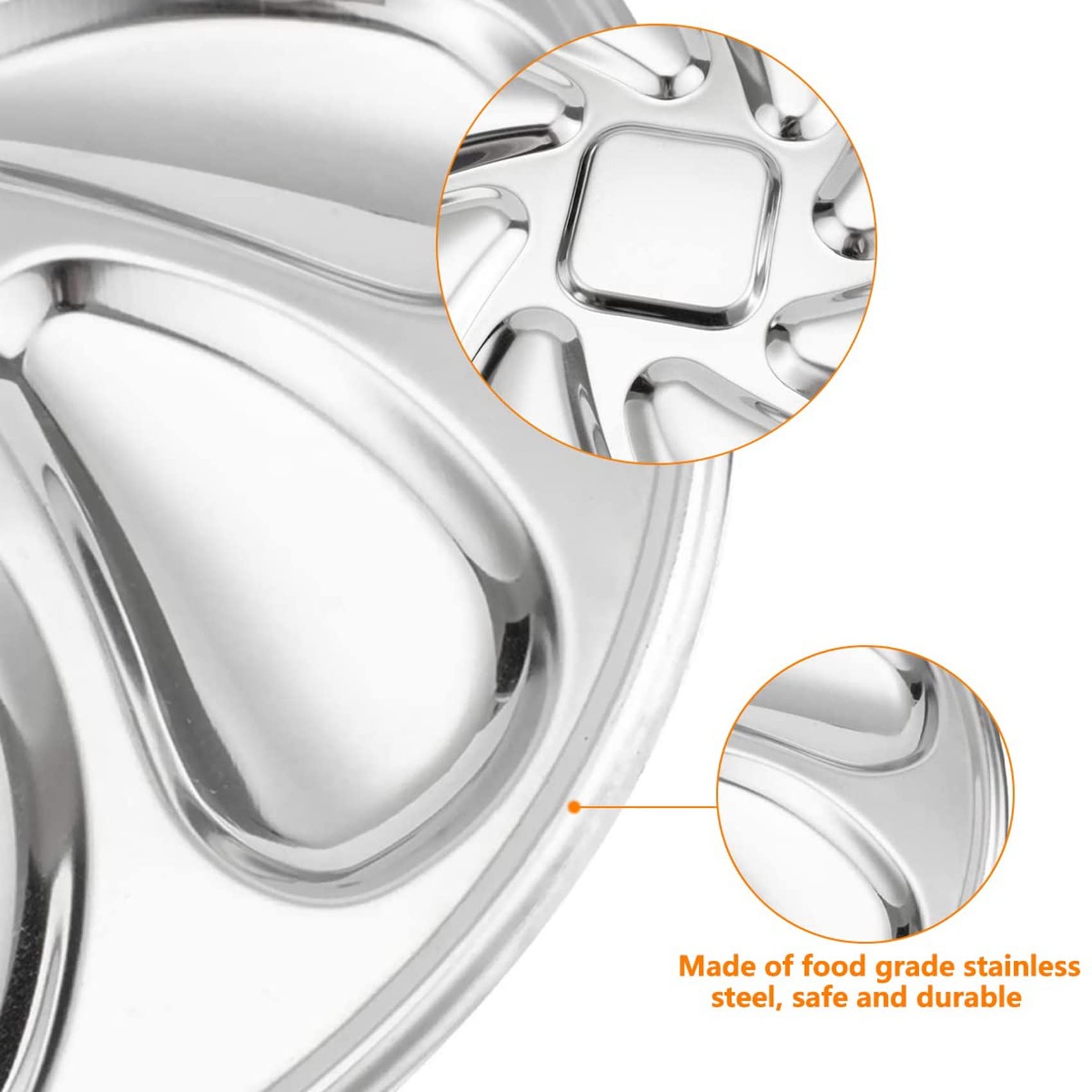 Lot de 4 assiettes à huîtres en acier inoxydable en forme de coquillage, récipient à huîtres durable avec 8 fentes pour sauce à huîtres