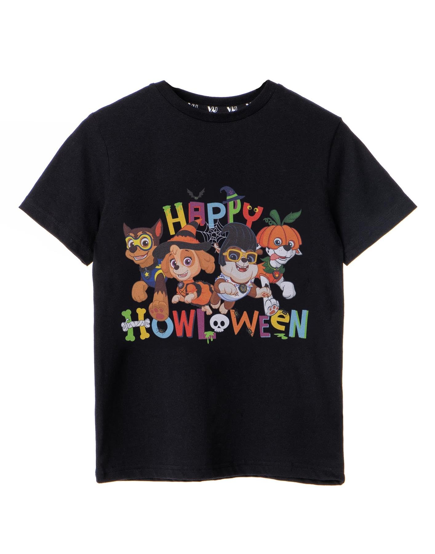 Paw Patrol Black Kids T-Shirt | Happy Howloween Graphic Tee For Children | Chase Skye Rubble Marshall Fun Short Sleeve Top | Cute & Spooky Halloween Cartoon Gift