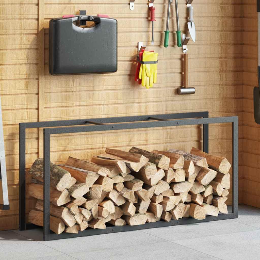 vidaXL Leñero de Acero Negro 55x30x116 cm, Soporte para leña, Estante para leña, Soporte para Troncos para Chimenea, Almacenamiento de leña