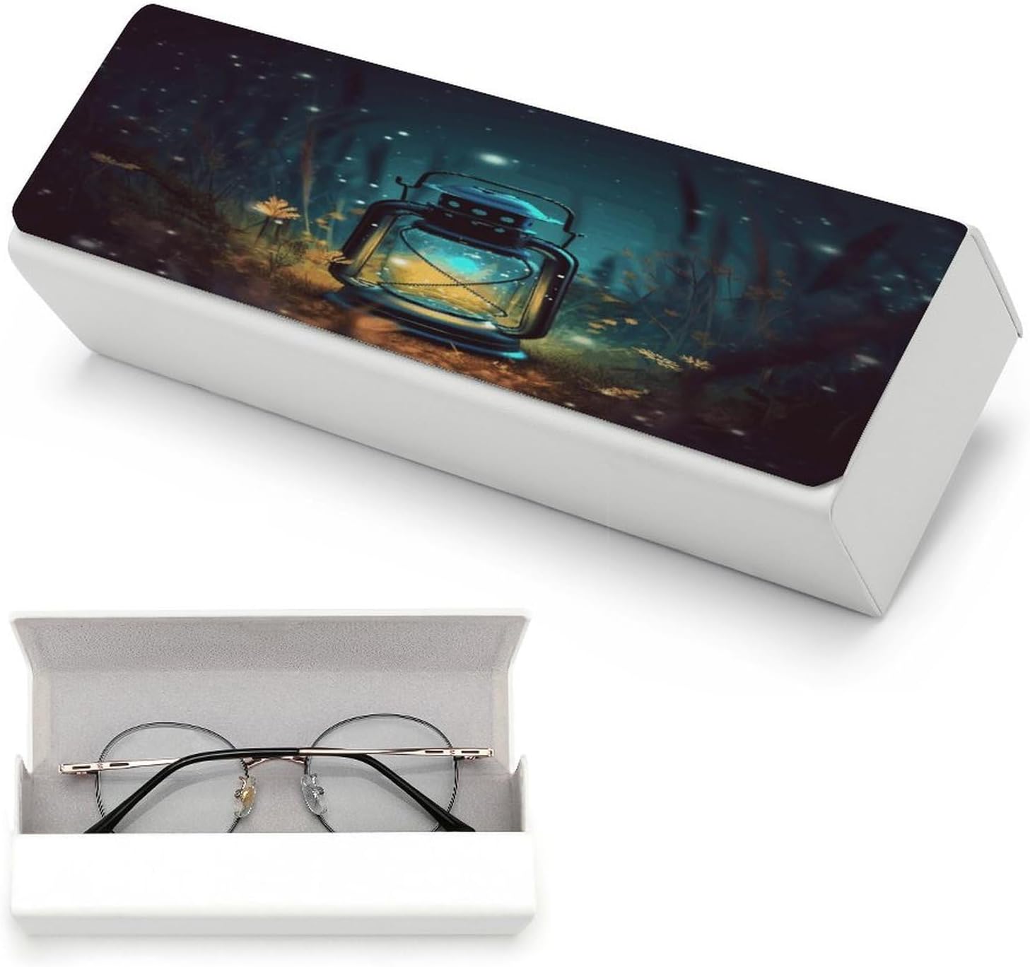 Leather Hard Shell Eyeglass Case with Cleaning Cloth for Women Men image 5