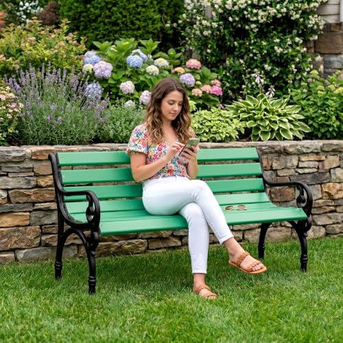 Image of BRISHI 3 Seater Cast Iron FRP Garden Bench for Indoor & Outdoor Park /Patio /Living Room /Terrace /Balcony (Green + Black)